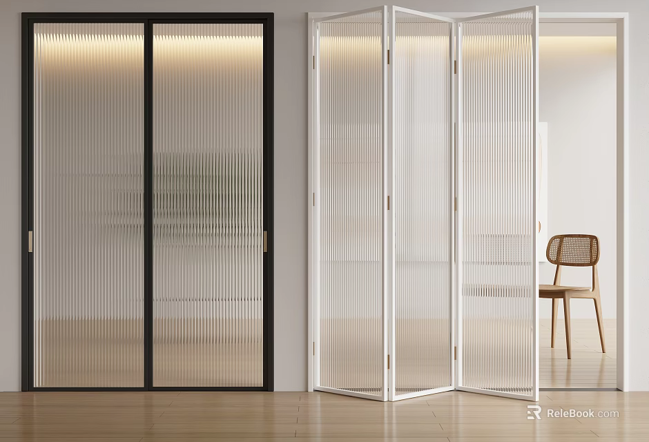 Modern Interior With White Folding Door And Black Sliding Door 3d model 