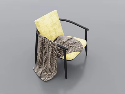 Cozy Modern Yellow Single Sofa With Black Armrests Legs And Plaid Pattern Blanket 3d model