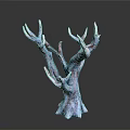 Decorative Plant Sculpture with Blue Red Textured Branches on Black Background