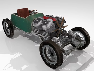 Green Vintage Motorcycle With Exposed Engine Red Seat And Black Racing Wheels 3d model
