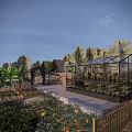 Charming Homestay Building With Glass Greenhouse Lush Garden And Trees In Natural Setting