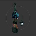 Various Colorful Decorative Hanging Ornaments With Geometric Shapes And Gear Accents