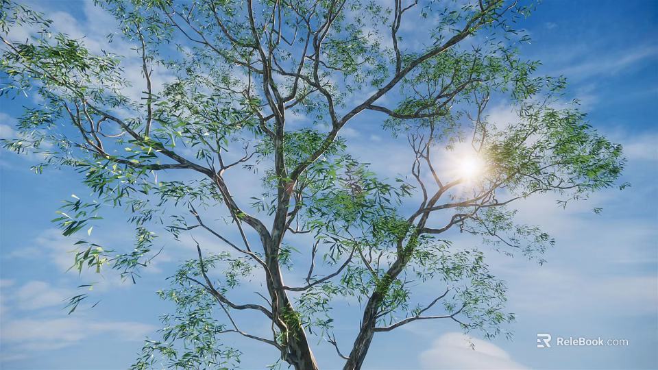 Tall Arbor Tree With Lush Green Leaves Under Bright Blue Sky And Sunlight 3d model 