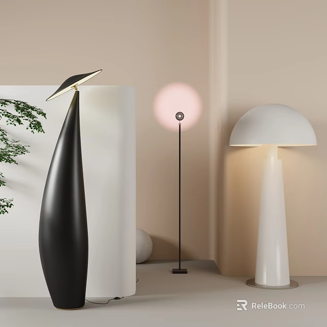 Modern Floor Lamps With Sleek Black White And Pink Shade Design For Home Interior 3d model 