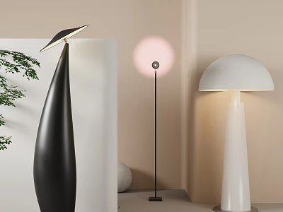Modern Floor Lamps With Sleek Black White And Pink Shade Design For Home Interior 3d model
