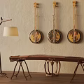 Traditional Stringed Instruments Decor With Wall Mounted Lutes Zither And Floor Lamp