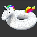 White Unicorn Shaped Inflatable Swimming Ring With Rainbow Mane Tail And Gold Horn
