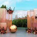 Starry Sky Party Decoration With Transparent Arch Floral Arrangements And Metallic Spheres