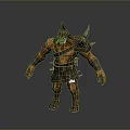 Muscular Fantasy Man Warrior Wearing Leather Armor Horned Helmet and Short Tunic