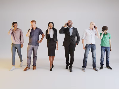 Diverse Group of People Talking on Phones Against Gray Background 3d model