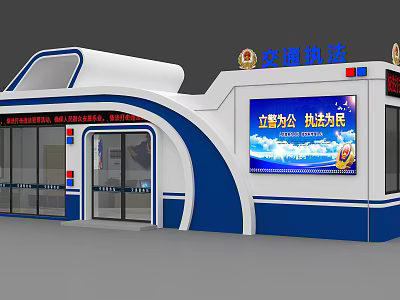 Traffic Law Enforcement Station With Blue White Exterior And Digital Public Service 3d model