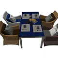 Modern Casual Dining Set With Wicker Chairs Tableware And Decorative Items 3d model