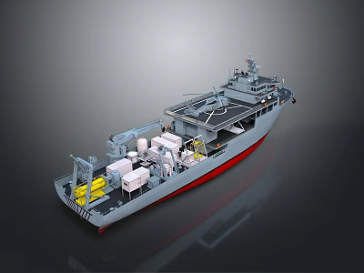 3D Rendered Naval Ship Model With Gray Hull Red Bottom And Deck Equipment 3d model