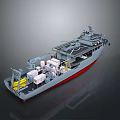 3D Rendered Naval Ship Model With Gray Hull Red Bottom And Deck Equipment