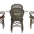 Stylish Round Glass Top Dining Table Set With Rattan Chairs For Four 3d model