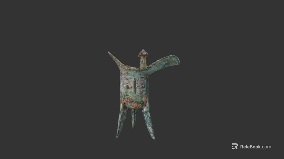 Ancient Chinese Bronze Ritual Vessel With Bird Shaped Design And Three Legs 3d model 