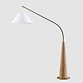 Modern Minimalist Floor Lamp With White Cone Shade And Curved Wooden Pole
