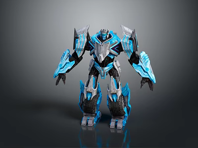 Futuristic Blue and Silver Mechanical Robot as Game and Movie Character 3d model