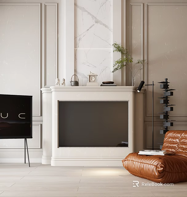 Elegant White Fireplace In Modern Living Room Decor 3d model 