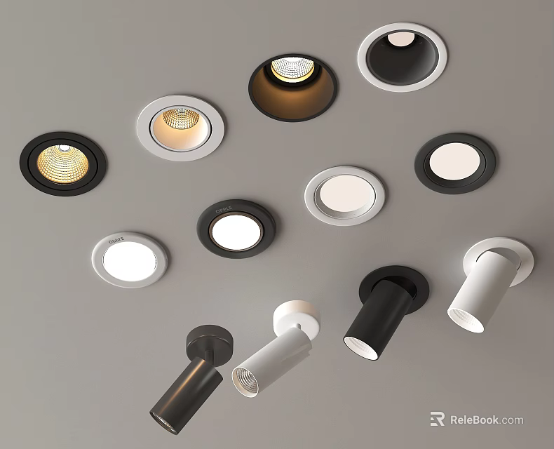 Various Styles LED Downlights And Spotlights With Black White Sleek Design 3d model 