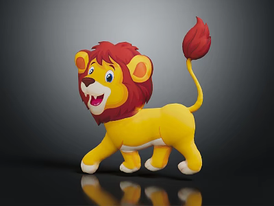 Friendly Cartoon Lion Character With Red Mane And Yellow Body Figure 3d model