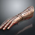 Intricate Carved Copper Metallic Gauntlet With Decorative Patterns And Metallic Details