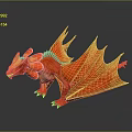 Game and Movie Character Red Orange Dragon With Floral Head Decoration And Flame Like Wings