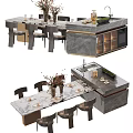 Elegant Dining Table Set With Marble Top Matching Chairs And Decorative Vases 3d model