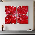 Modern Red Floral Abstract Canvas Quadriptych Wall Art Decor For Home 3d model