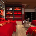 Boyang Life Bedding Store Interior With Red Bedding Products On Display Shelves
