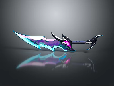 Fantasy Glowing Sword with Colorful Blue Purple Blade and Decorative Hilt Shiny Surface 3d model