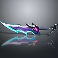 Fantasy Glowing Sword with Colorful Blue Purple Blade and Decorative Hilt Shiny Surface