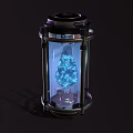 Futuristic Transparent Container Featuring Blue Glowing Structure And Metal Frame Design 3d model