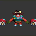 Colorful Game Character With Red Mushroom Appendages Blue Body Green Gloves And Side Mushroom Objects
