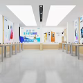 Digital Store Interior With Smartphone Headphone Displays Bright Lighting And Counters 3d model