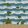 Natural Stone Boulders and Wooden Logs by Rolling Ocean Waves on Sandy Beach