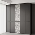 Modern Dark Wardrobe Design With Patterned Central Panel And Sleek Structure