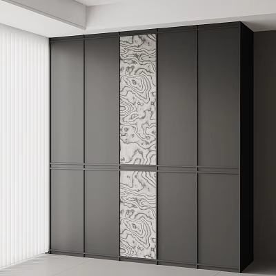 Modern Dark Wardrobe Design With Patterned Central Panel And Sleek Structure 3d model
