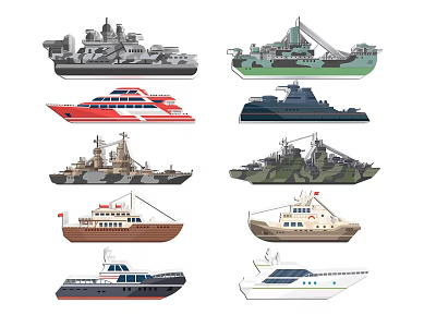 Variety Of Ships Including Warships And Yachts 3d model Variety Of Ships Including Warships And Yachts 3d model