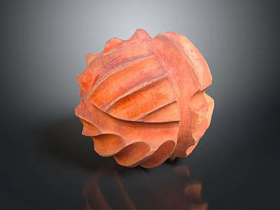 Orange Spherical Sculpture with Undulating Surface Texture and Warm Earthy Tones on Dark Reflective Background 3d model