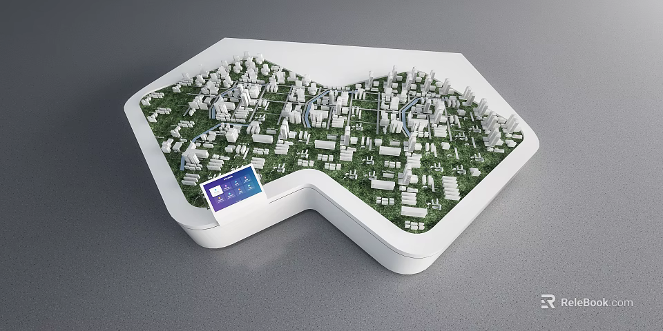 Commercial Device for Urban Planning Display with Building Models Green Spaces and Data Screen 3d model 