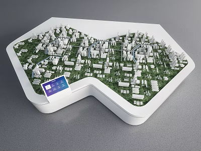 Commercial Device for Urban Planning Display with Building Models Green Spaces and Data Screen 3d model