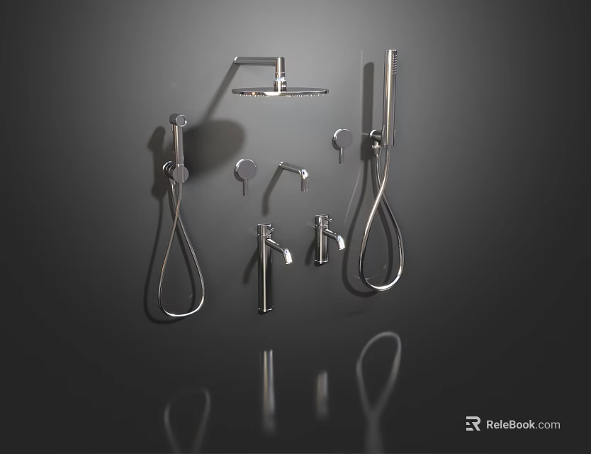 Modern Chrome Shower System With Handheld Sprayer Overhead Head And Components 3d model 