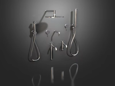 Modern Chrome Shower System With Handheld Sprayer Overhead Head And Components 3d model