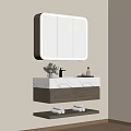 Modern Bathroom Vanity Cabinet with LED Mirror White Countertop and Gray Shelf