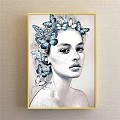 Modern Portrait Painting of Woman with Green Flowers Covering Face and Upper Body