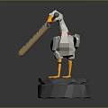 Decorative Low Poly Duck Model With Red Scarf And Long Stick On Gray Base