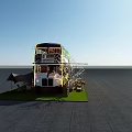 Double Decker Bus Transformed Into Outdoor Leisure Space With Seats Grass And Tree