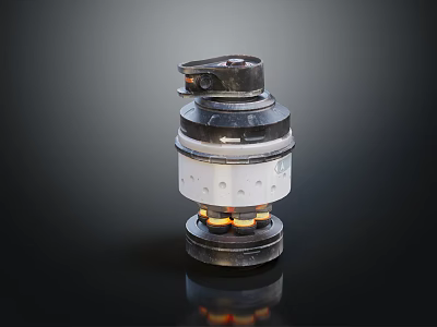 Military Weapon Mechanical Device With Black Metal Casing Orange Components And Multi Ring Design 3d model