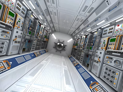 Space Capsule Control Room Interior With Advanced Equipment And Dashboards 3d model
